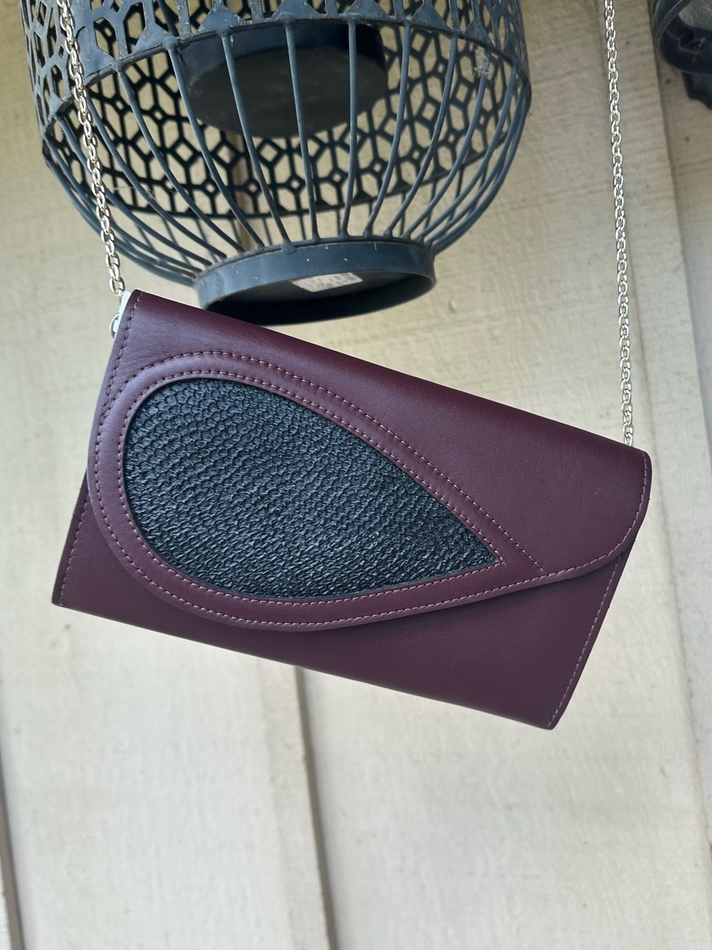 Alaska Salmon Leather Burgundy and Black Divided Clutch